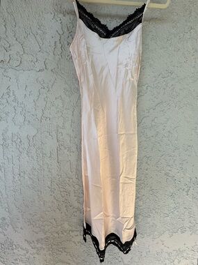 Y2K Baby Pink Slip with Black Lace Trim